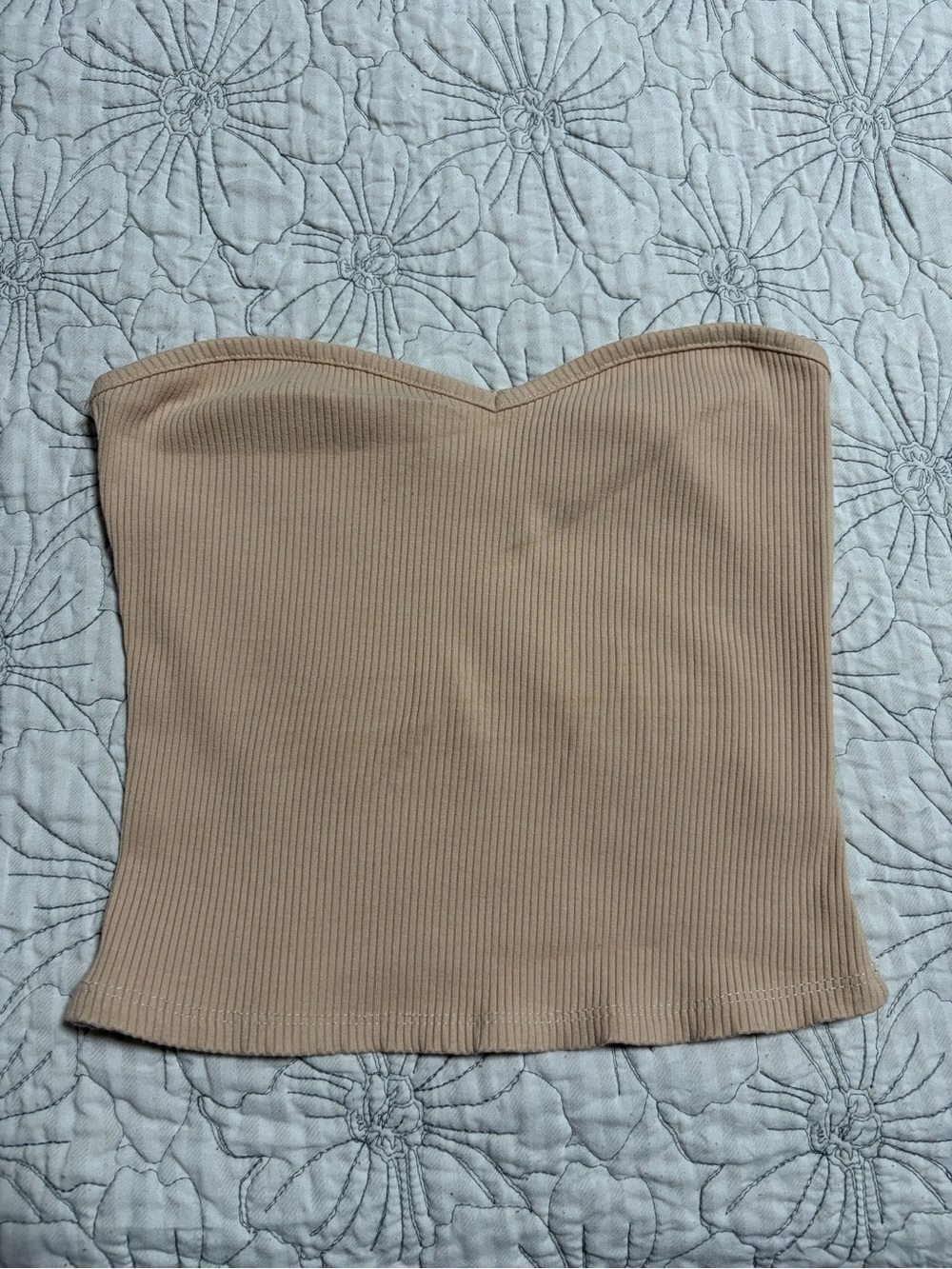 Fashion Nova Beige Ribbed Strapless Bandeau Top